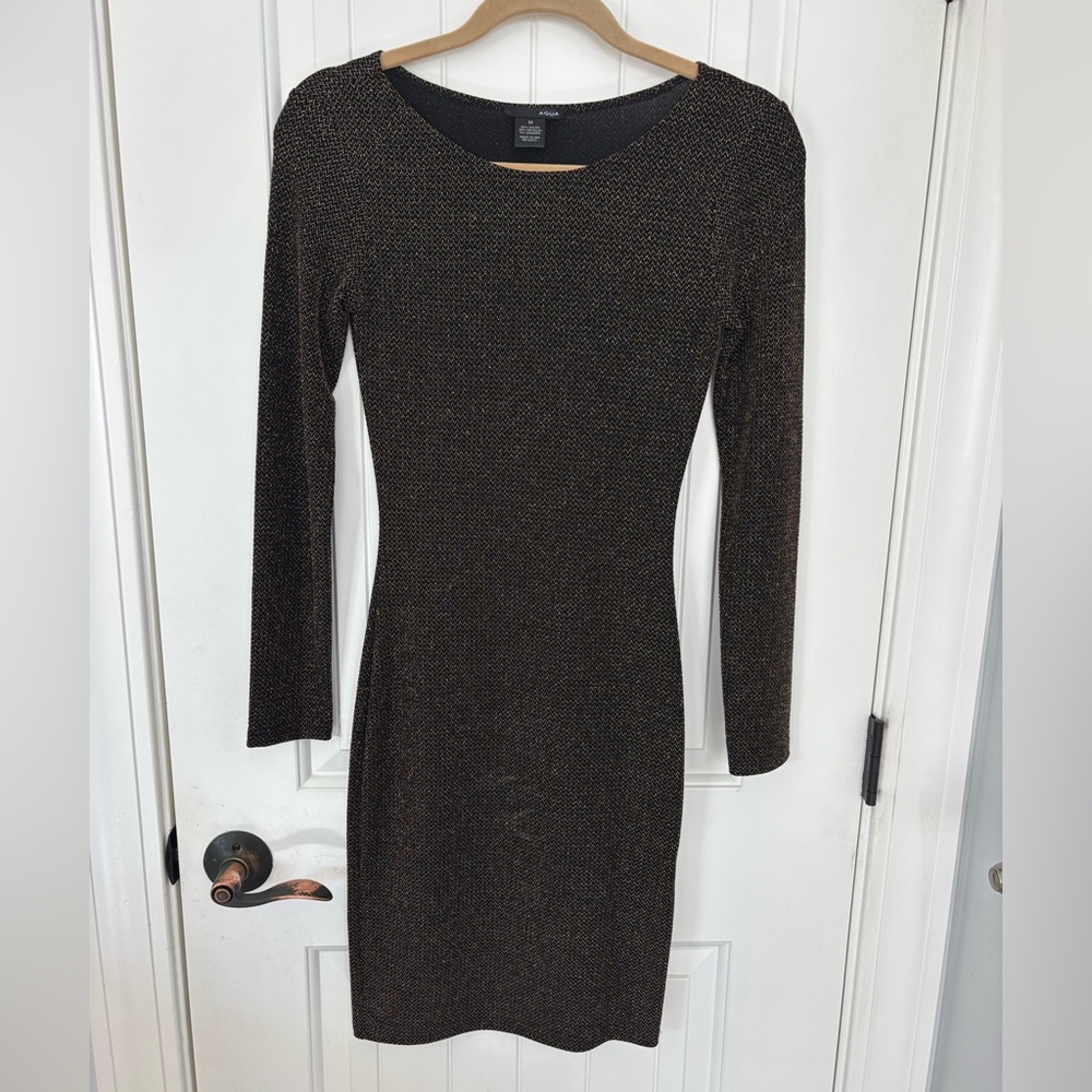 Aqua Black and Metallic Gold Dress